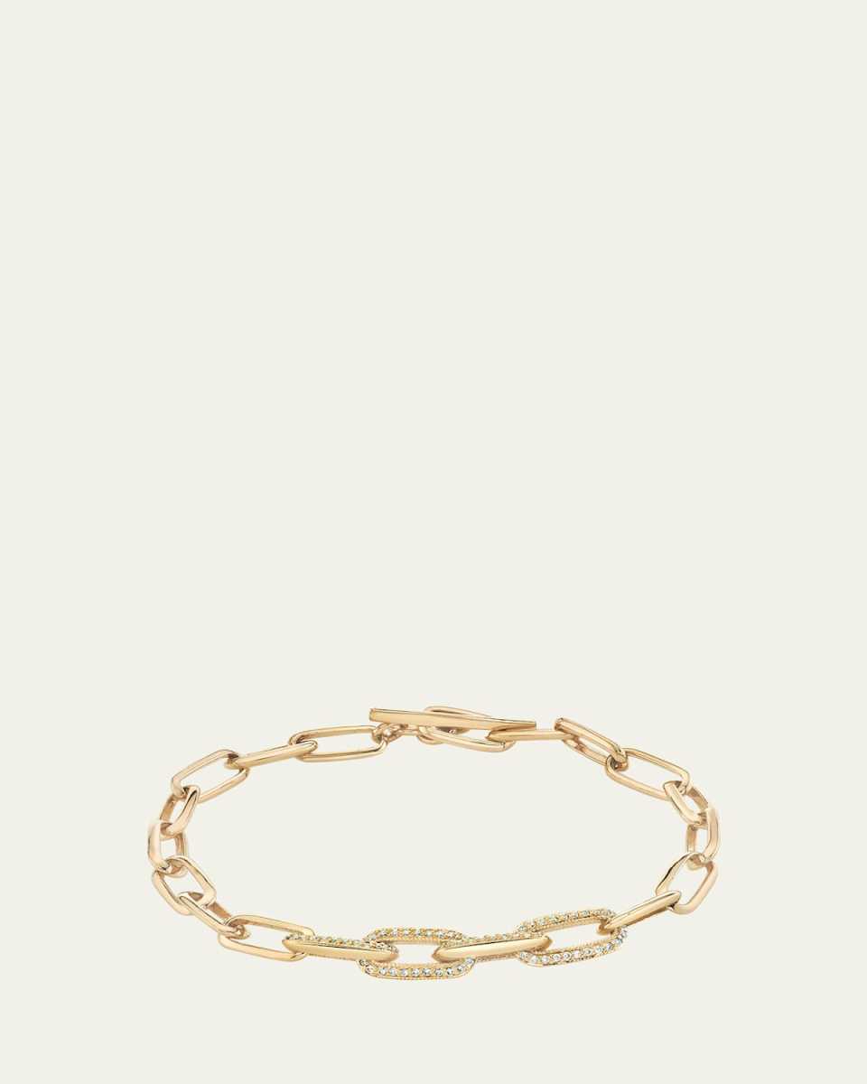 Knife Edge Oval Link Bracelet with Half Pave Diamond Links